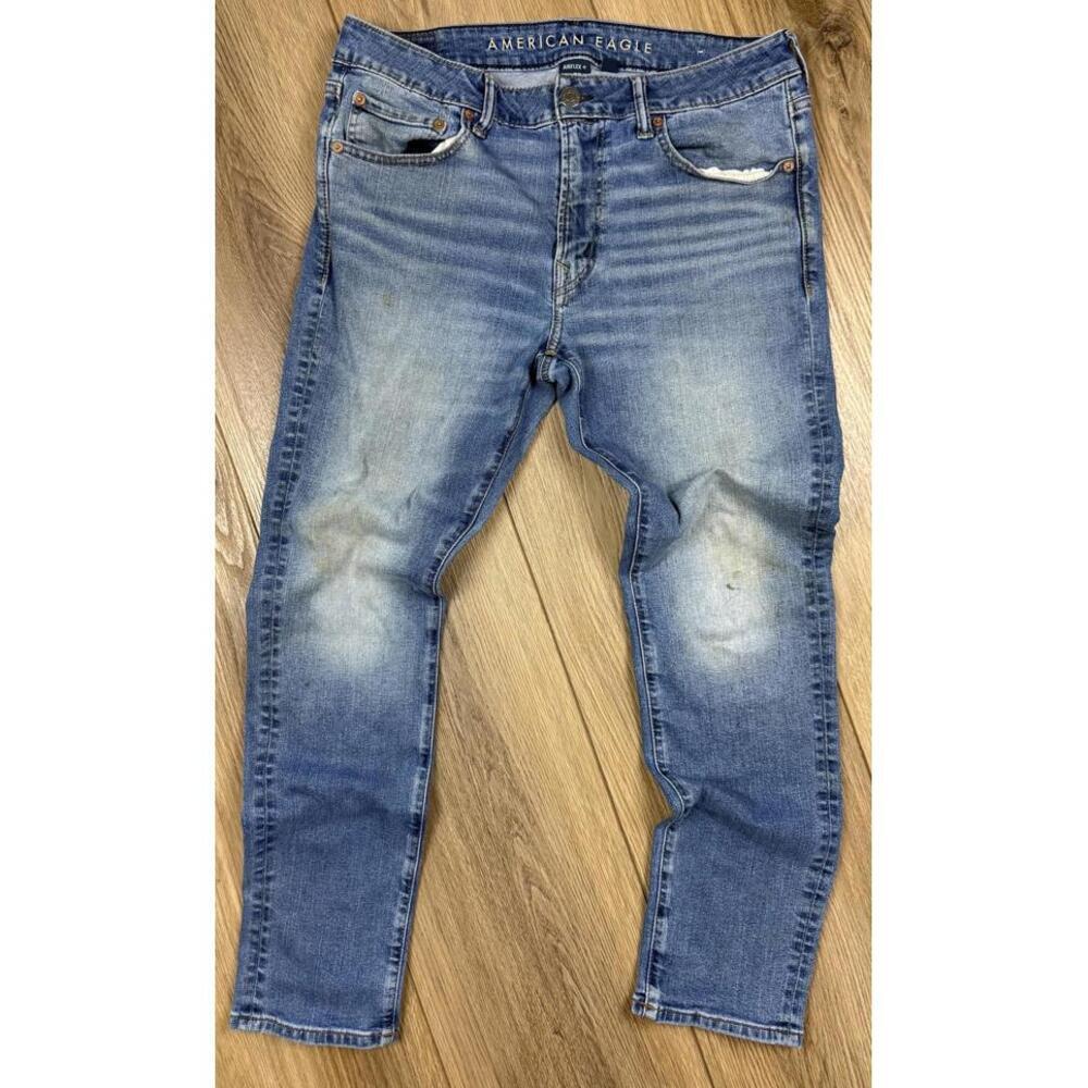 American Eagle Jeans Mens 34x30 Distressed Airflex+ Stretch Denim Punk Grunge - Picture 3 of 9